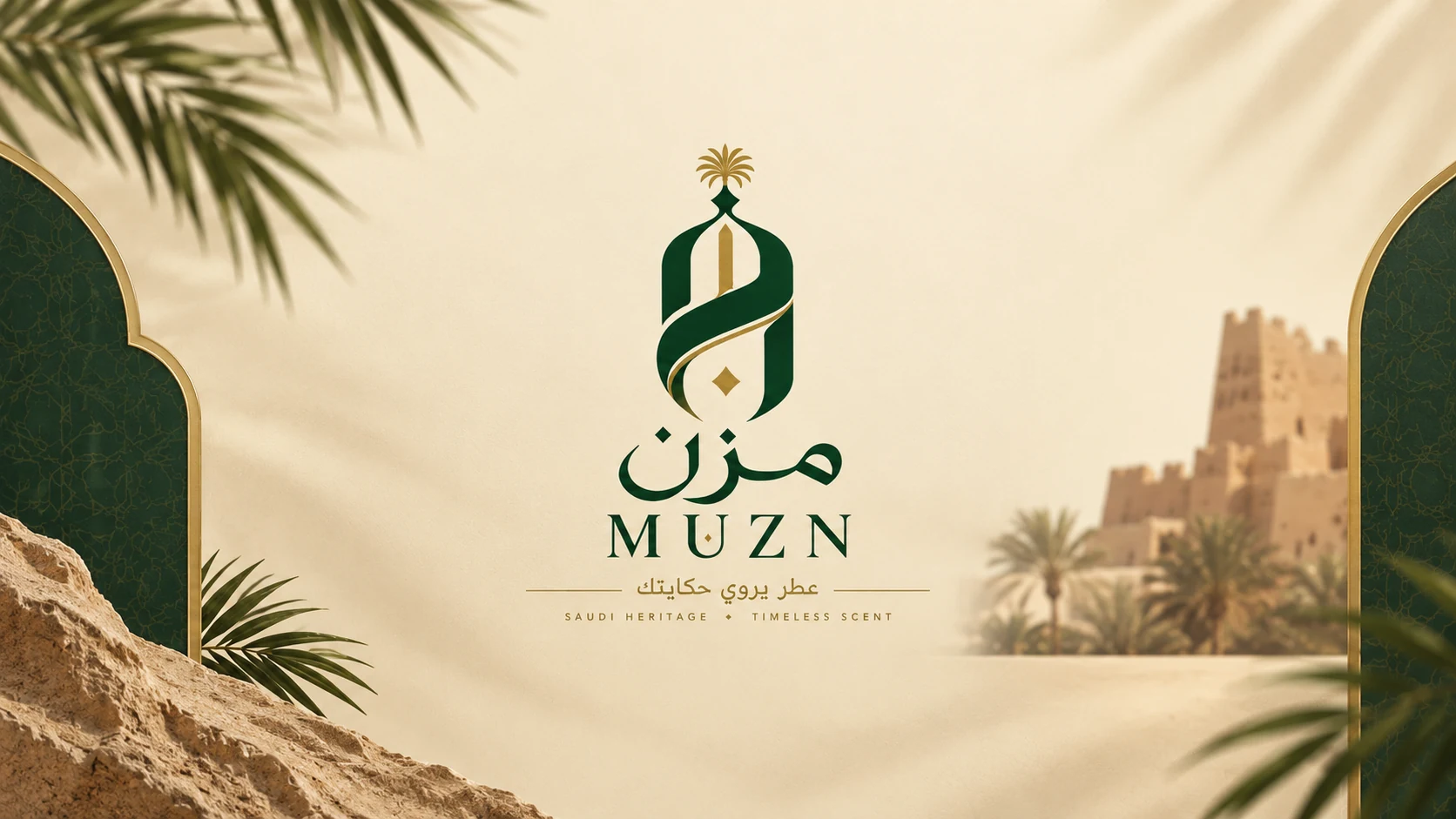 هوية مُزن المستوحاة من النخيل والعمارة السعودية